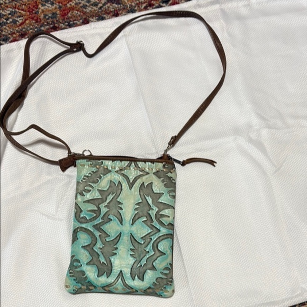Green and Brown Crossbody Bag with Ornate Design (western style)